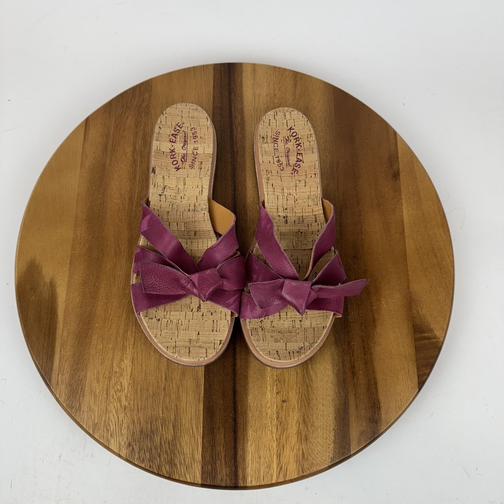 New Womens Kork-Ease Brigit Purple Leather Stappy Bow Slide Sandals Size 10 M